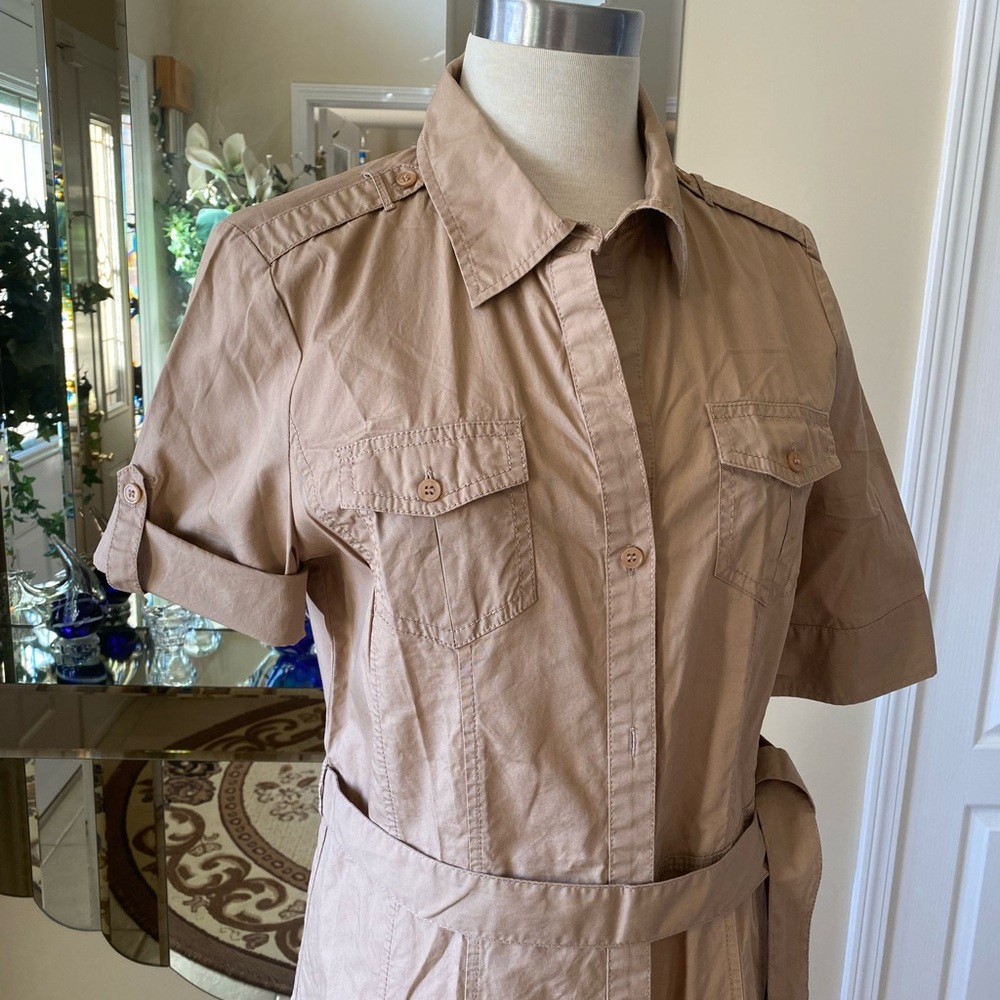 Tan Short Sleeve Button-Up Dress - Picture 6 of 7